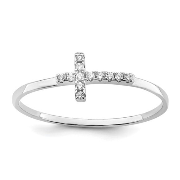 Sterling Silver CZ Side Cross Ring - Picture 1 of 5